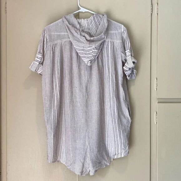 NWT Elan Small Hoodie Romper Half Button-Up Pockets Cropped Short Sleeve - Picture 6 of 10